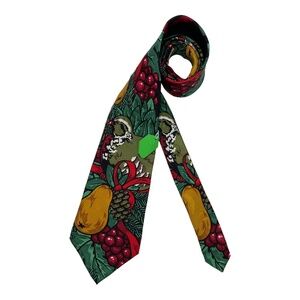 🆕POWER LINE Green/Red Fruit Leaf Silk DESIGNER Tie USA